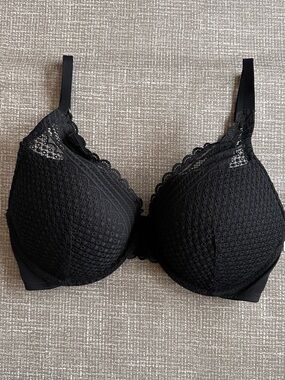 Auden Black Lace Push-Up Comfort Wire Plunge Bra Women’s 34DD NWT